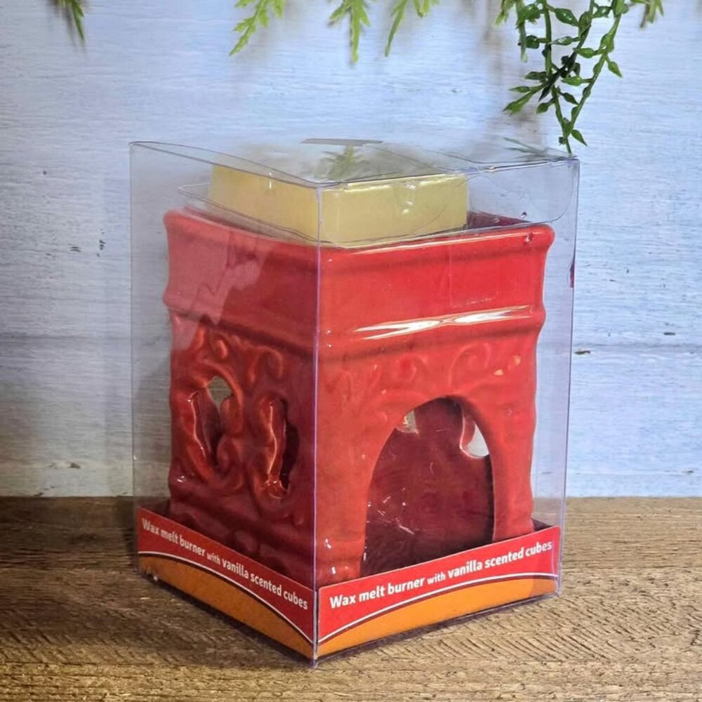 New Orange Tealight Candle Wax Melt Burner with Vanilla Scented Cubes